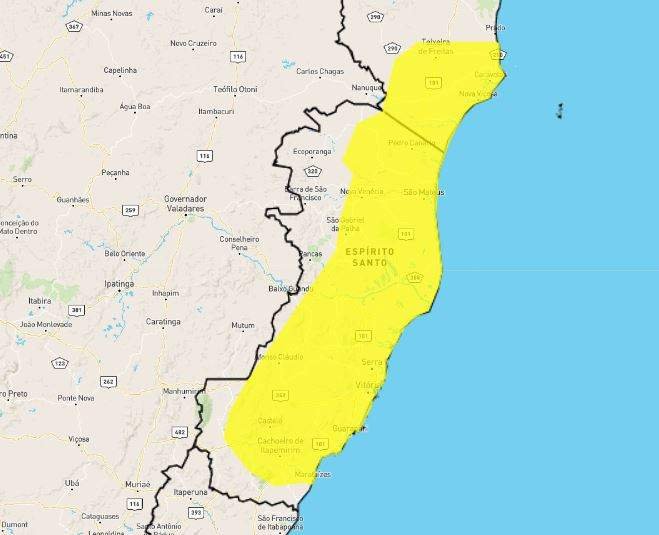 INMET emite alerta amarelo de perigo potencial para tempestades no ES