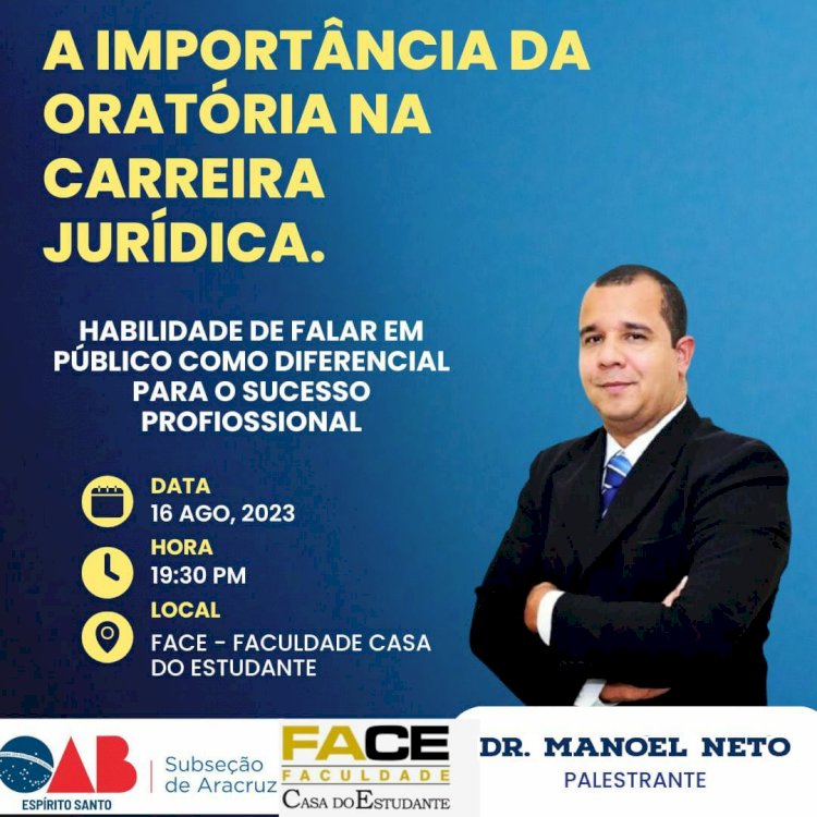 Palestra sobre a importância da Oratória na Carreira Jurídica será realizada na Casa do Estudante