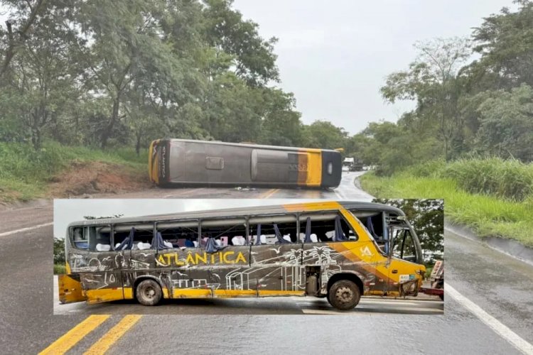 Ônibus com 26 pessoas de Aracruz tomba na BR-262 e deixa vários feridos